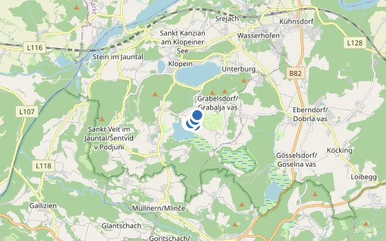 Kartenausschnitt mit den Hotels des Reiseziels