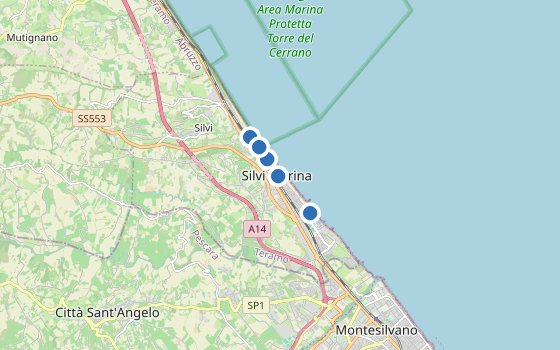 Kartenausschnitt mit den Hotels des Reiseziels