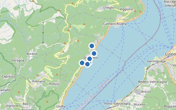 Kartenausschnitt mit den Hotels des Reiseziels