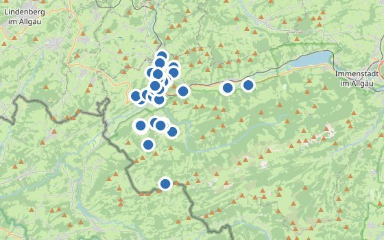 Kartenausschnitt mit den Hotels des Reiseziels