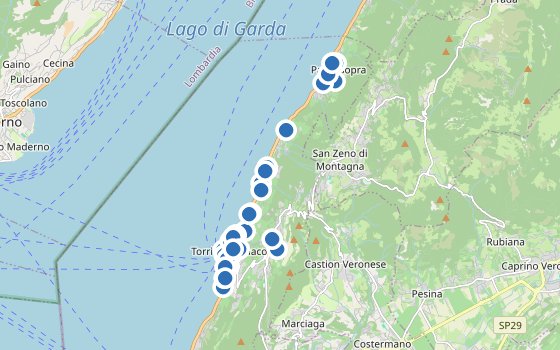 Kartenausschnitt mit den Hotels des Reiseziels
