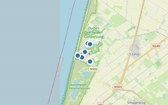 Kartenausschnitt mit den Hotels des Reiseziels