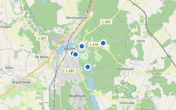 Kartenausschnitt mit den Hotels des Reiseziels