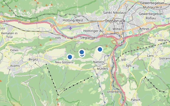 Kartenausschnitt mit den Hotels des Reiseziels