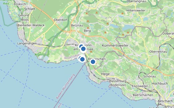 Kartenausschnitt mit den Hotels des Reiseziels