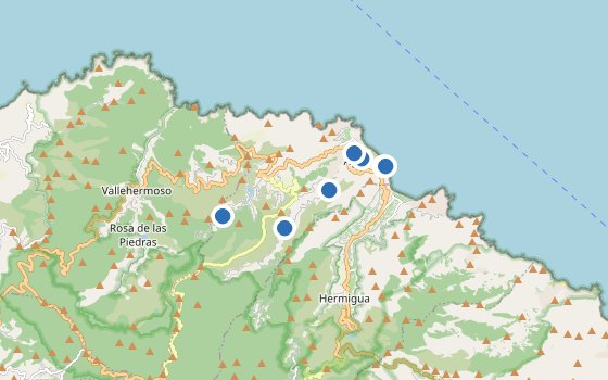 Kartenausschnitt mit den Hotels des Reiseziels