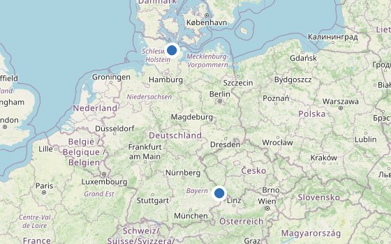 Kartenausschnitt mit den Hotels des Reiseziels