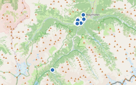 Kartenausschnitt mit den Hotels des Reiseziels