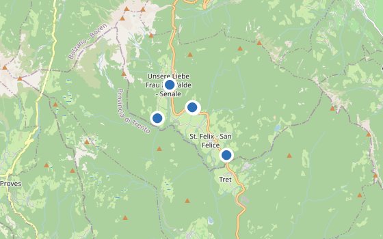 Kartenausschnitt mit den Hotels des Reiseziels
