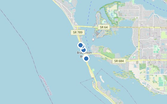 Kartenausschnitt mit den Hotels des Reiseziels