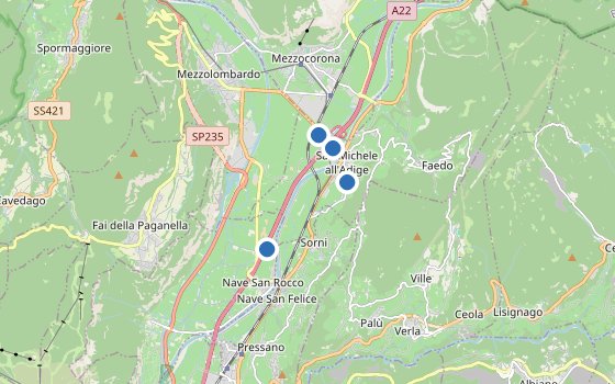 Kartenausschnitt mit den Hotels des Reiseziels