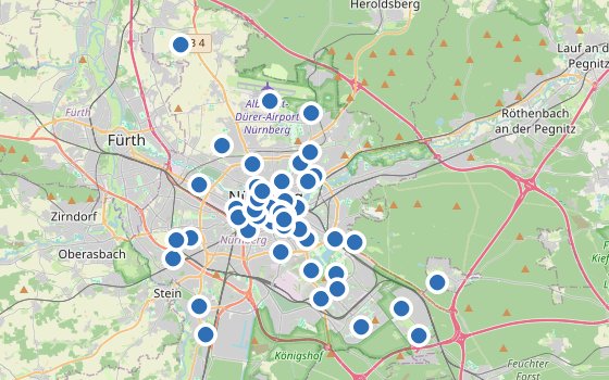 Kartenausschnitt mit den Hotels des Reiseziels