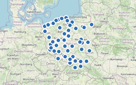 Kartenausschnitt mit den Hotels des Reiseziels