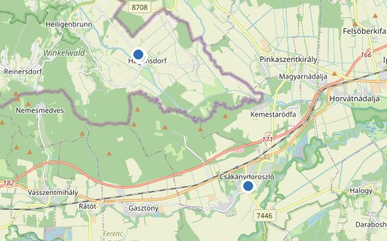 Kartenausschnitt mit den Hotels des Reiseziels