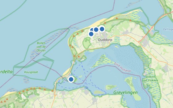 Kartenausschnitt mit den Hotels des Reiseziels
