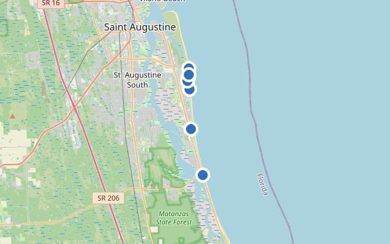 Kartenausschnitt mit den Hotels des Reiseziels