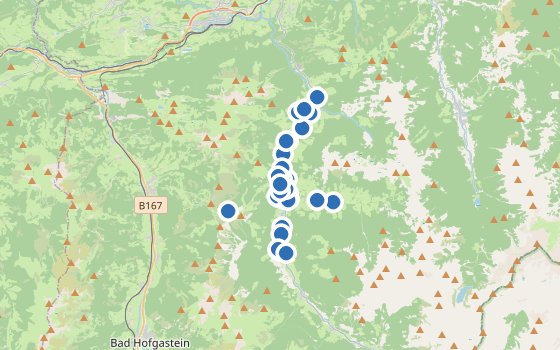 Kartenausschnitt mit den Hotels des Reiseziels