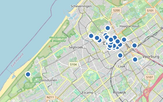 Kartenausschnitt mit den Hotels des Reiseziels