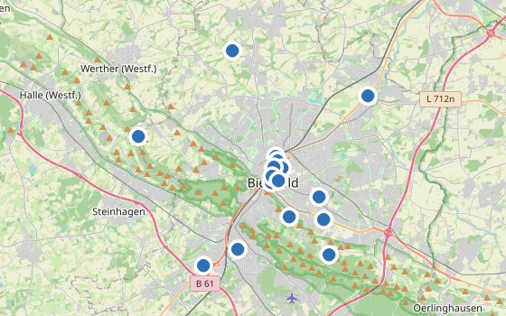 Kartenausschnitt mit den Hotels des Reiseziels