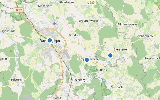 Kartenausschnitt mit den Hotels des Reiseziels