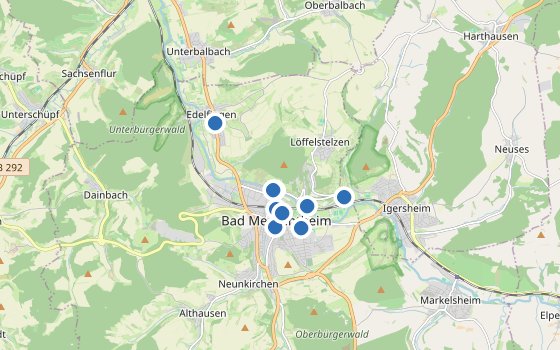 Kartenausschnitt mit den Hotels des Reiseziels