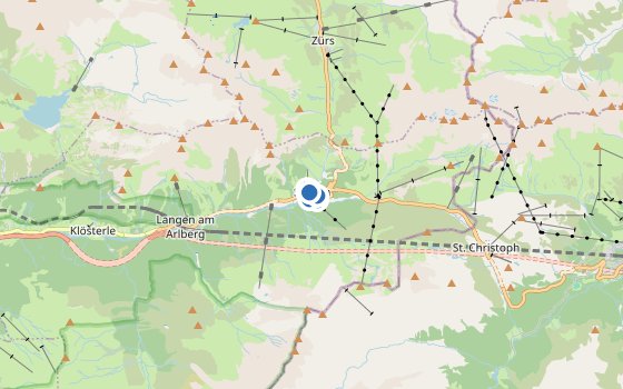 Kartenausschnitt mit den Hotels des Reiseziels