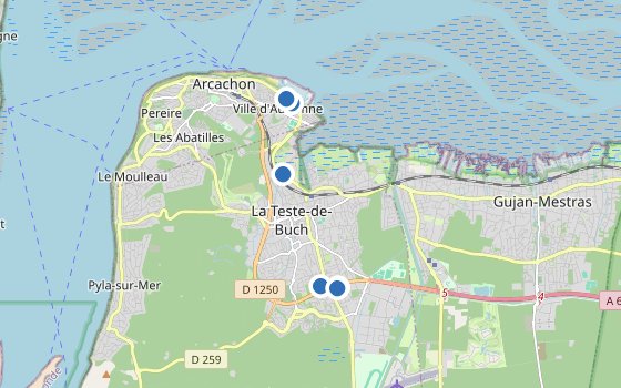 Kartenausschnitt mit den Hotels des Reiseziels