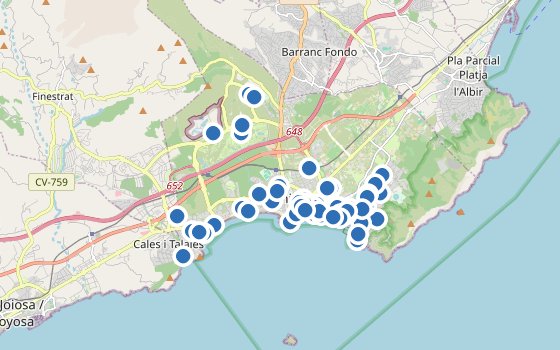 Kartenausschnitt mit den Hotels des Reiseziels