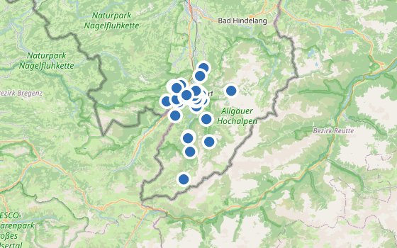 Kartenausschnitt mit den Hotels des Reiseziels