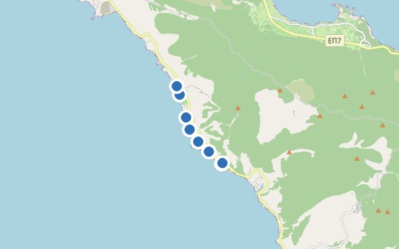 Kartenausschnitt mit den Hotels des Reiseziels