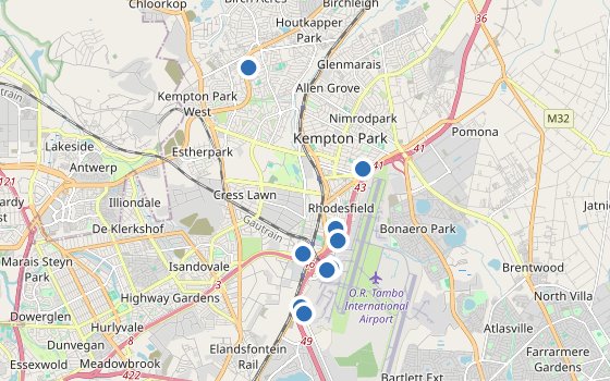Kartenausschnitt mit den Hotels des Reiseziels