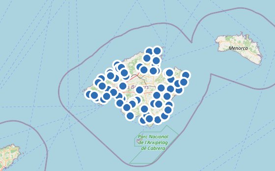 Kartenausschnitt mit den Hotels des Reiseziels