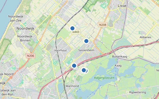 Kartenausschnitt mit den Hotels des Reiseziels