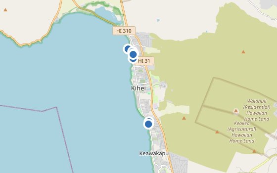 Kartenausschnitt mit den Hotels des Reiseziels