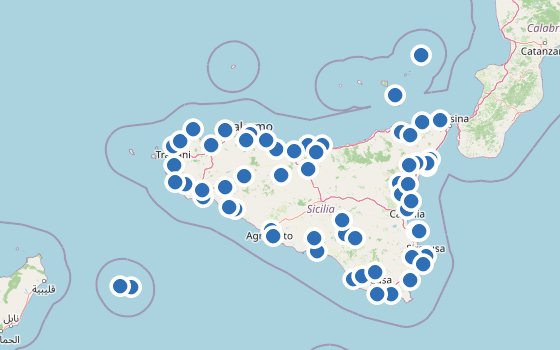 Kartenausschnitt mit den Hotels des Reiseziels