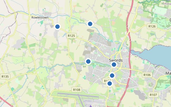 Kartenausschnitt mit den Hotels des Reiseziels