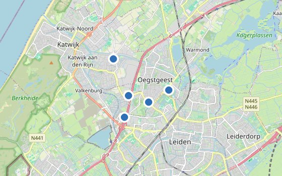 Kartenausschnitt mit den Hotels des Reiseziels