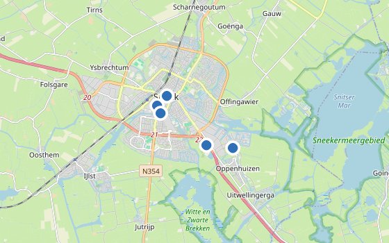 Kartenausschnitt mit den Hotels des Reiseziels