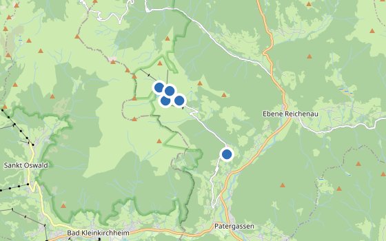 Kartenausschnitt mit den Hotels des Reiseziels