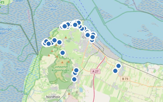 Kartenausschnitt mit den Hotels des Reiseziels