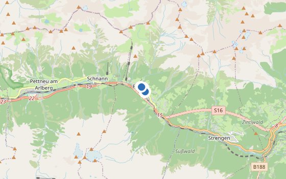 Kartenausschnitt mit den Hotels des Reiseziels
