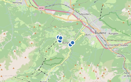 Kartenausschnitt mit den Hotels des Reiseziels