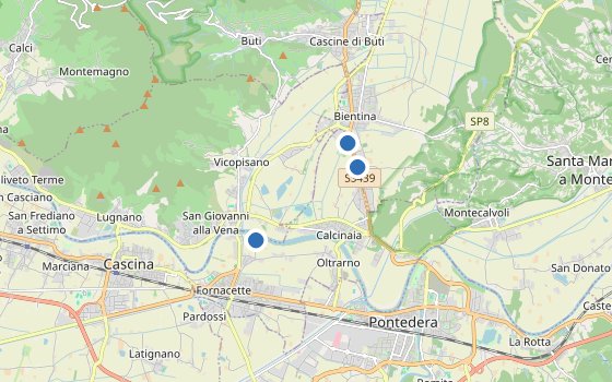 Kartenausschnitt mit den Hotels des Reiseziels