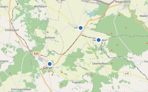 Kartenausschnitt mit den Hotels des Reiseziels