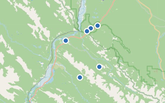 Kartenausschnitt mit den Hotels des Reiseziels