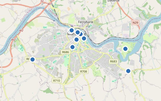 Kartenausschnitt mit den Hotels des Reiseziels