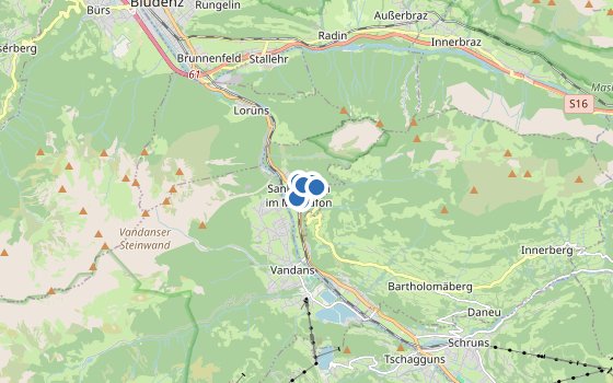 Kartenausschnitt mit den Hotels des Reiseziels
