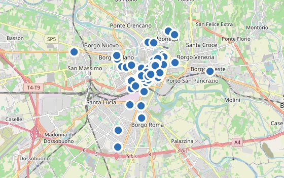 Kartenausschnitt mit den Hotels des Reiseziels