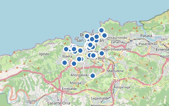 Kartenausschnitt mit den Hotels des Reiseziels