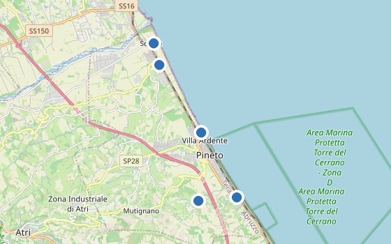 Kartenausschnitt mit den Hotels des Reiseziels
